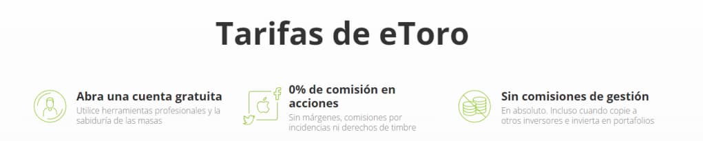 Comisiones y Tarifas de eToro al invertir
