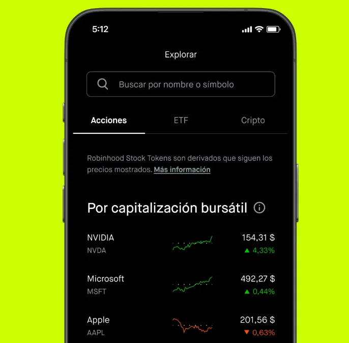 Stock Tokens disponibles para invertir en Robinhood España