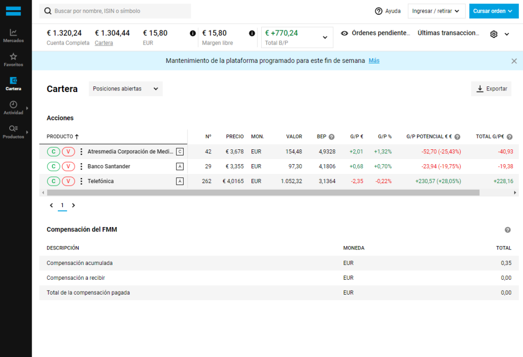 Portfolio Cartera de inversiones en DeGiro