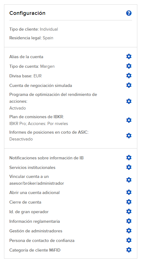 Opciones Configuración IBKR