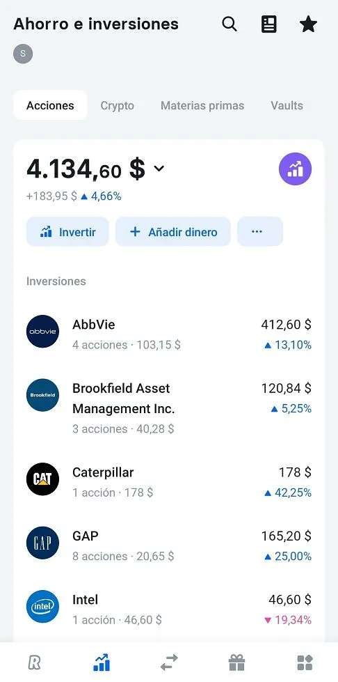 Acciones Portfolio en Revolut invertido