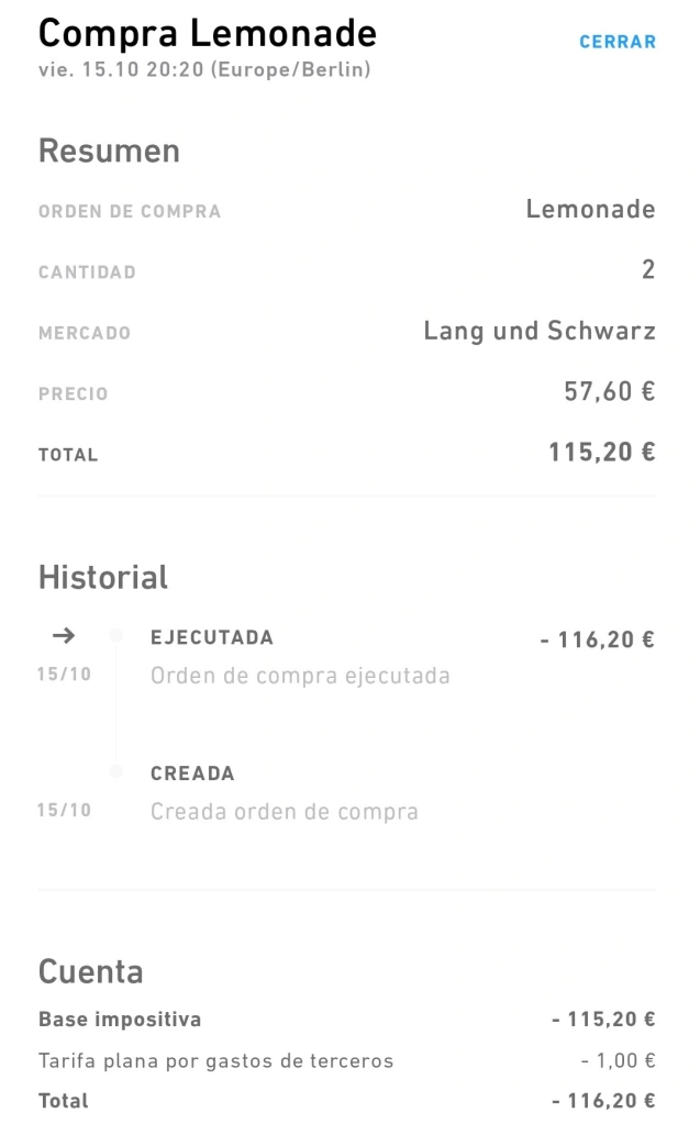 Ejemplo de compra en Trade Republic